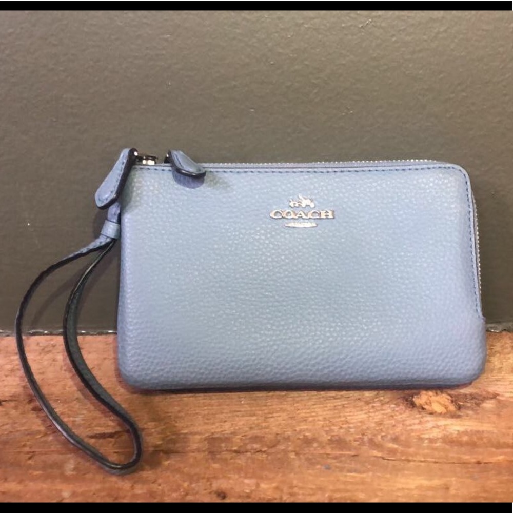 Double Corner Zip Coach Wristlet